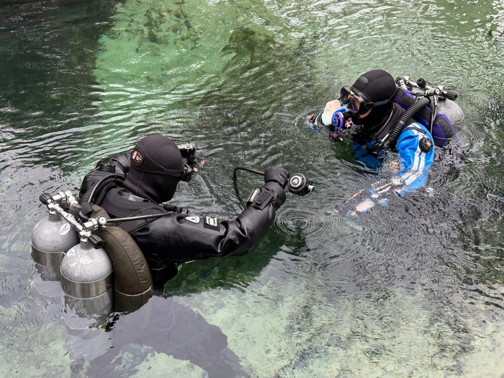 Diver on a dive at Telford wearing an AKUANA drysuit, one of the Adventure Dive elective themes
